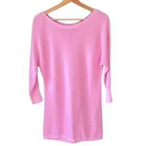 Talbots Sz S Loose Knit Pale Pink Boat Neck Long Line Sweater Beachy Coastal